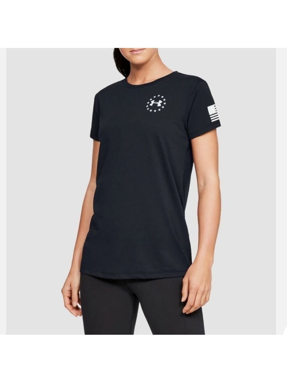 Women’s Black Under Armour Freedom Amour American Flag T-Shirt Large
